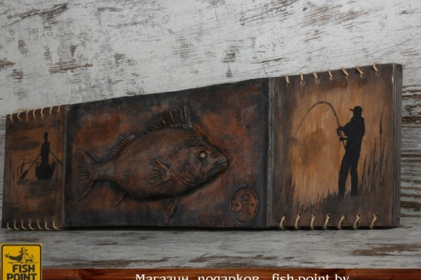 Керамическое панно-барельеф "ОКУНЬ 0,98кг" - триптих